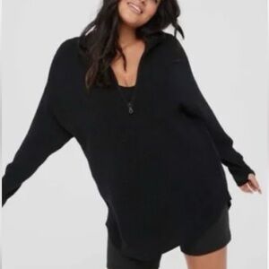 Aerie Offline Home Stretch 1/4 Zip Sweater Black Size Large